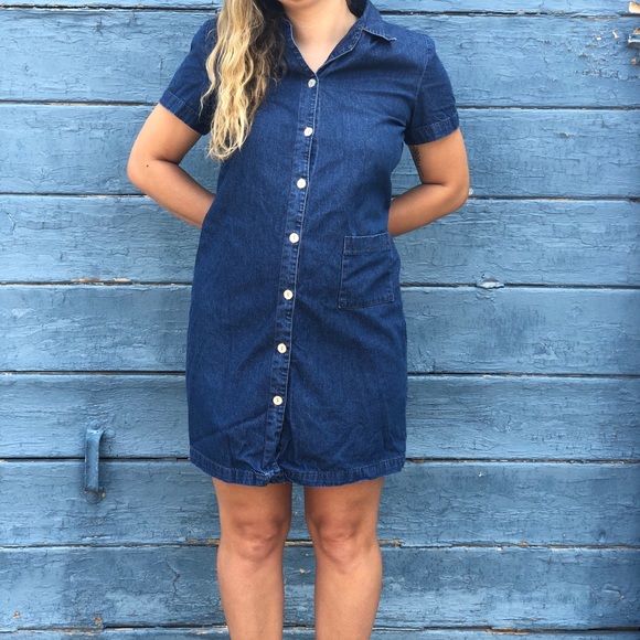 vintage button denim dress - Picture 2 of 3